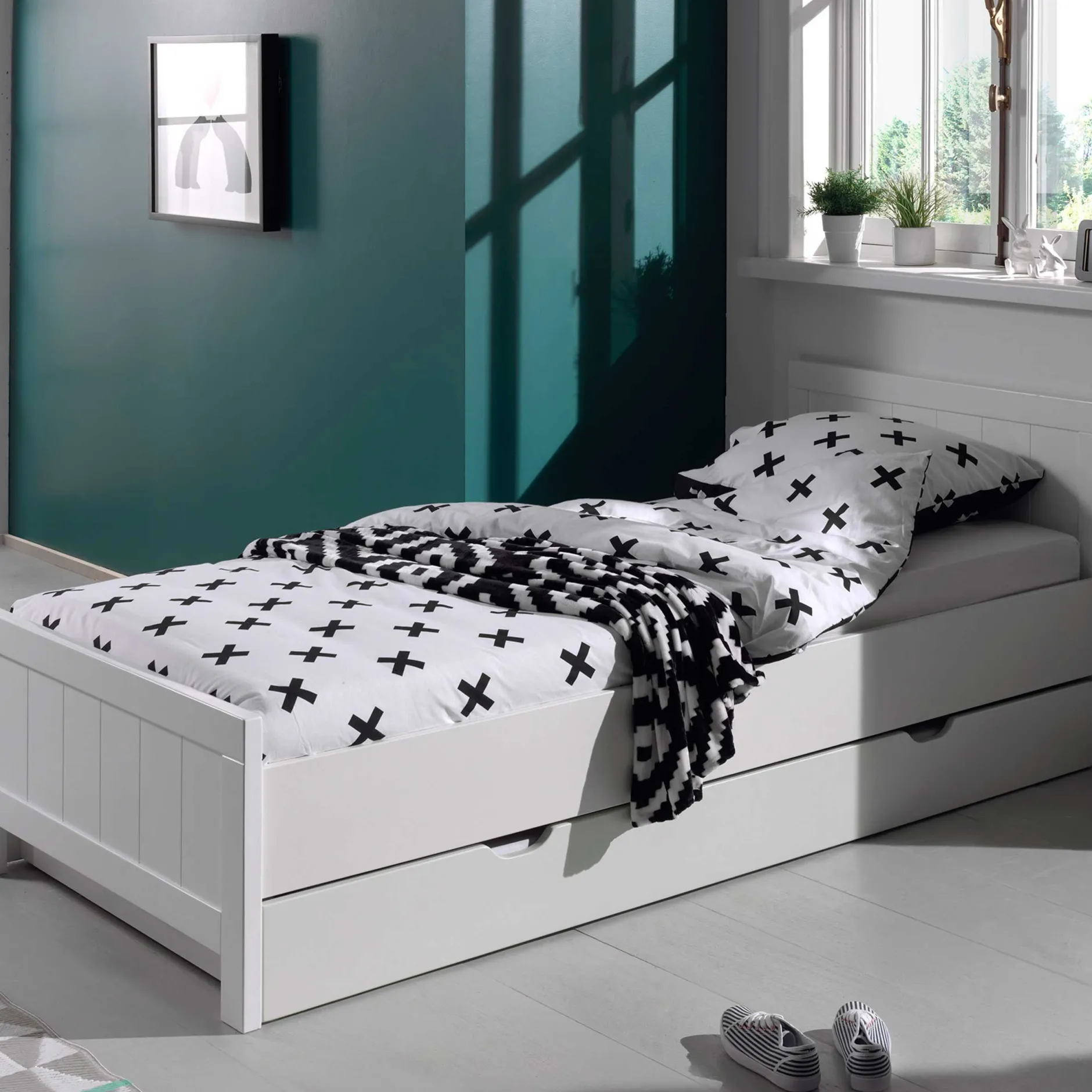 Bett Erik 90x200cm mit Bettkasten - weiß