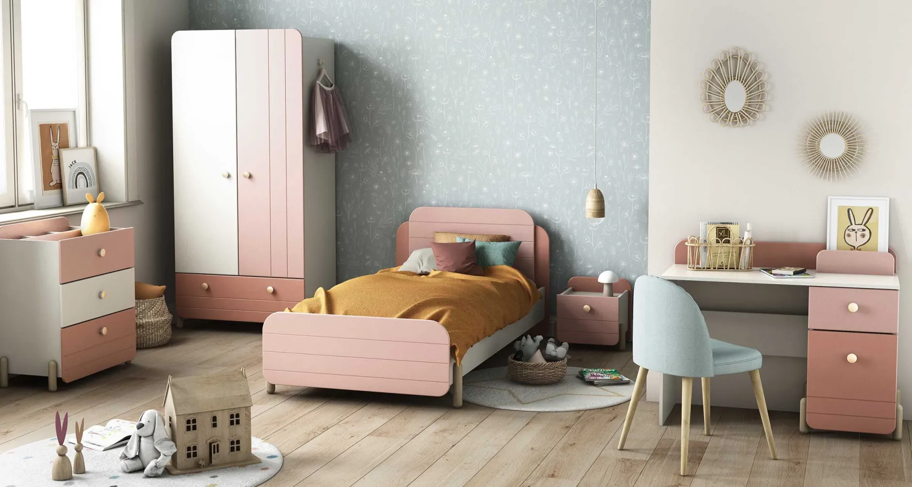 Bett Janne 90 x 200 cm-mattrosa/mattweiß