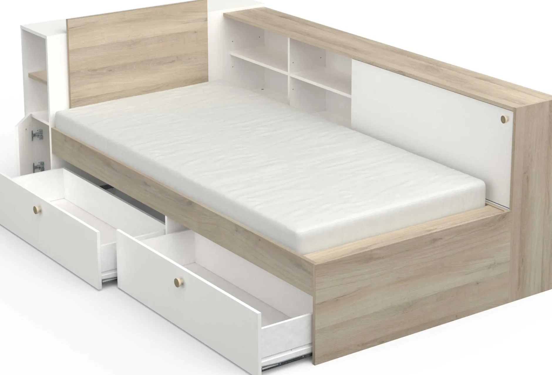 Bett Liva 90 x 190/200 cm-Kronberg Eiche/Mattweiß