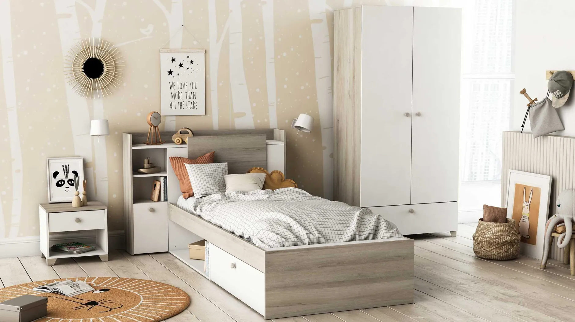 Bett Liva 90 x 190 cm-Kronberg Eiche/Mattweiß