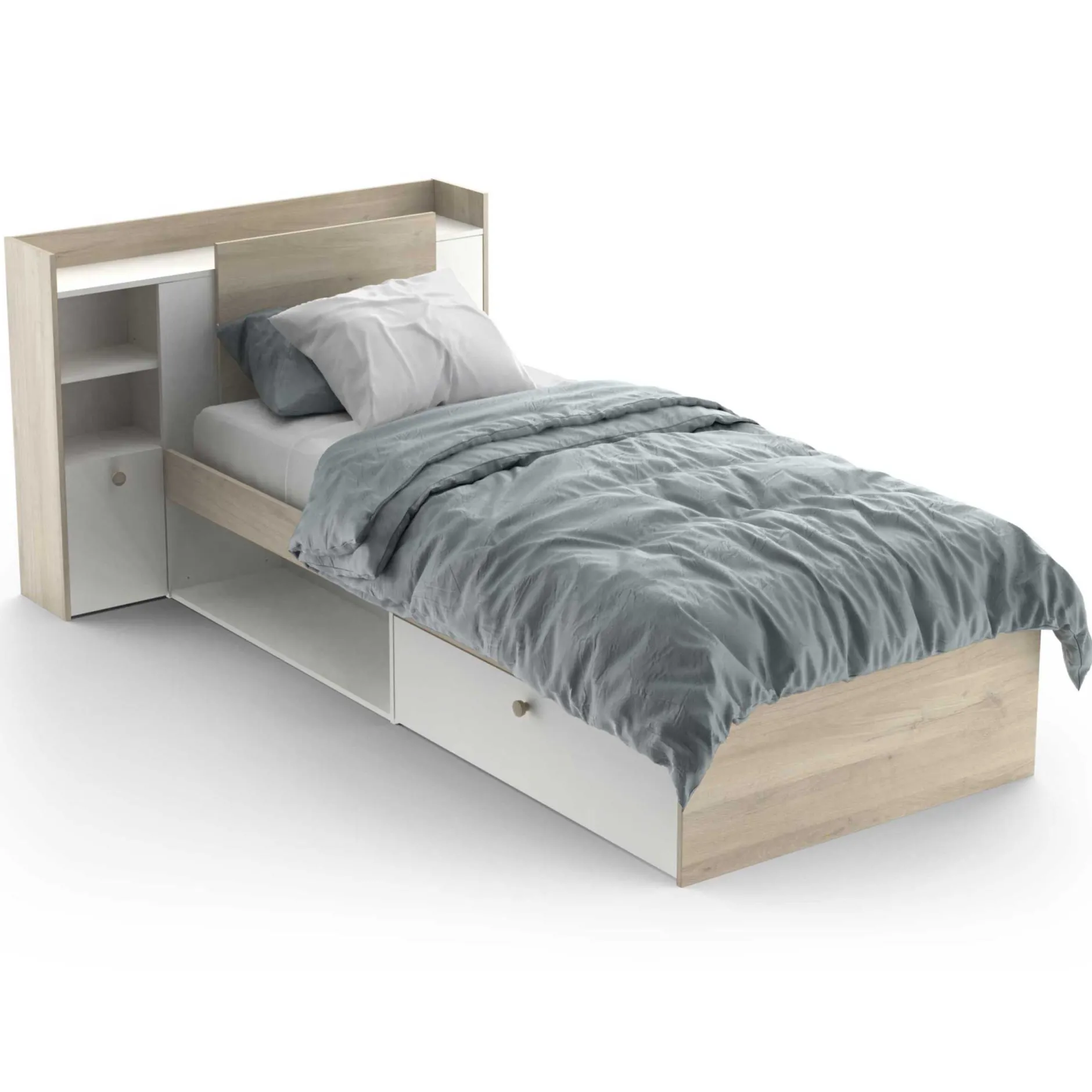 Bett Liva 90 x 190 cm-Kronberg Eiche/Mattweiß