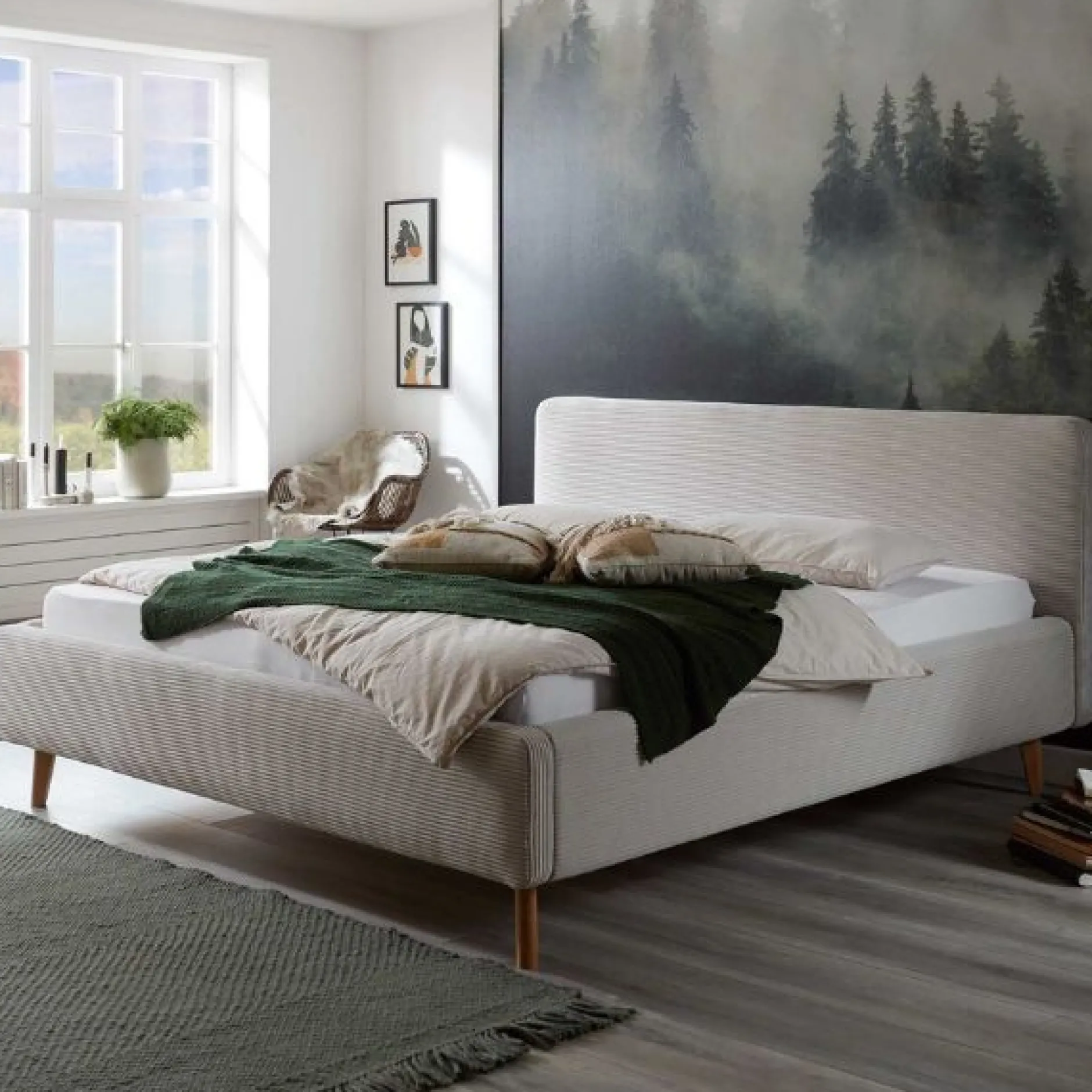 Bett Madras 180x200cm mit Lagerung Rippe Samt - beige