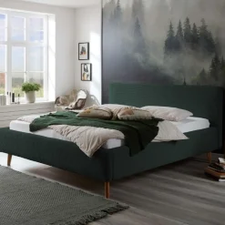 Bett Madras 160x200cm mit Lagerung Rippe Samt - dunkelgrün