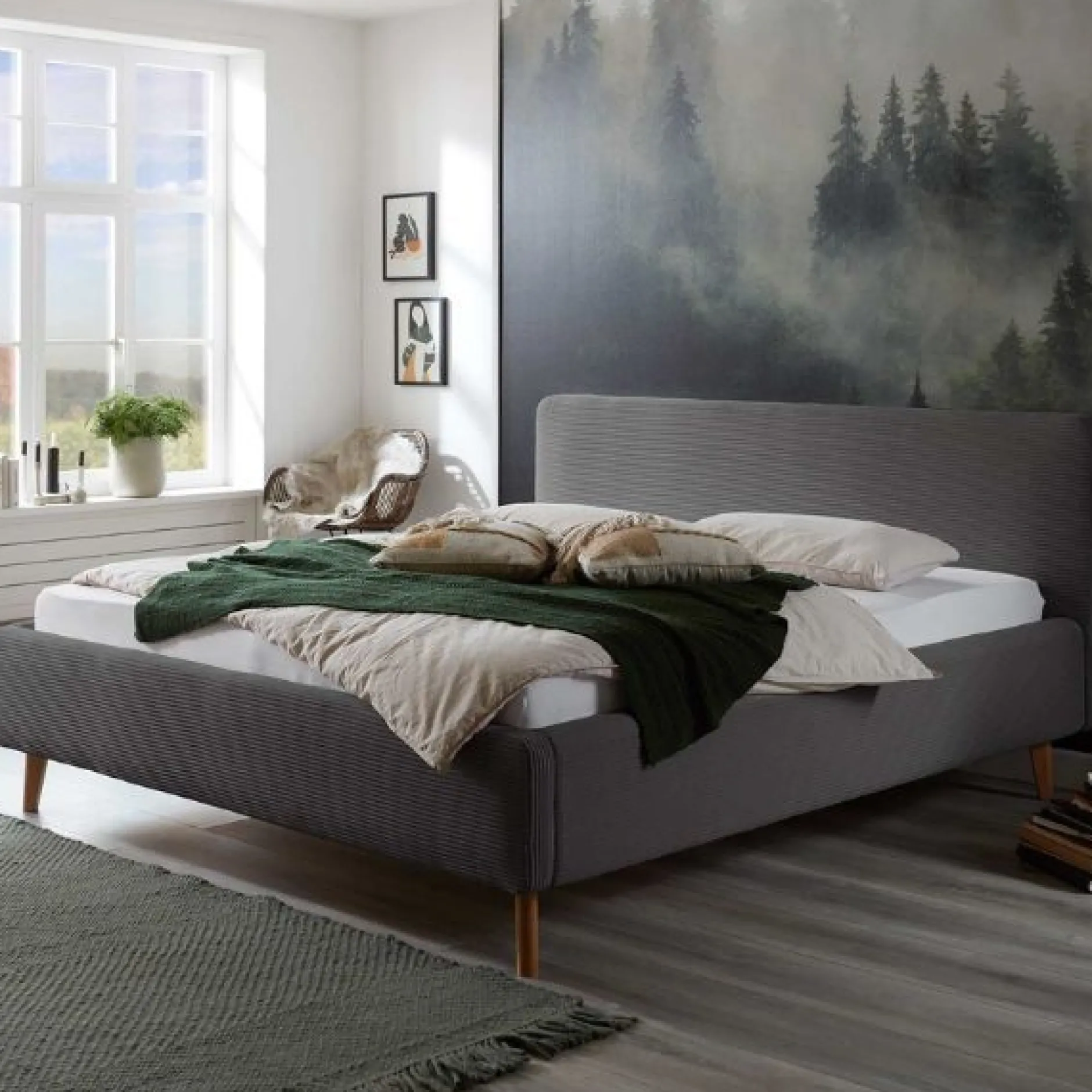 Bett Madras 160x200cm mit Lagerung Rippe Samt - grau