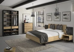 Bett Marzano 160x200cm mit zwei Nachttischen - helvezia Eiche
