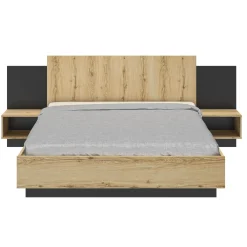 Bett Marzano 160x200cm mit zwei Nachttischen - helvezia Eiche