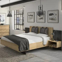 Bett Marzano 180x200cm mit zwei Nachttischen - helvezia Eiche
