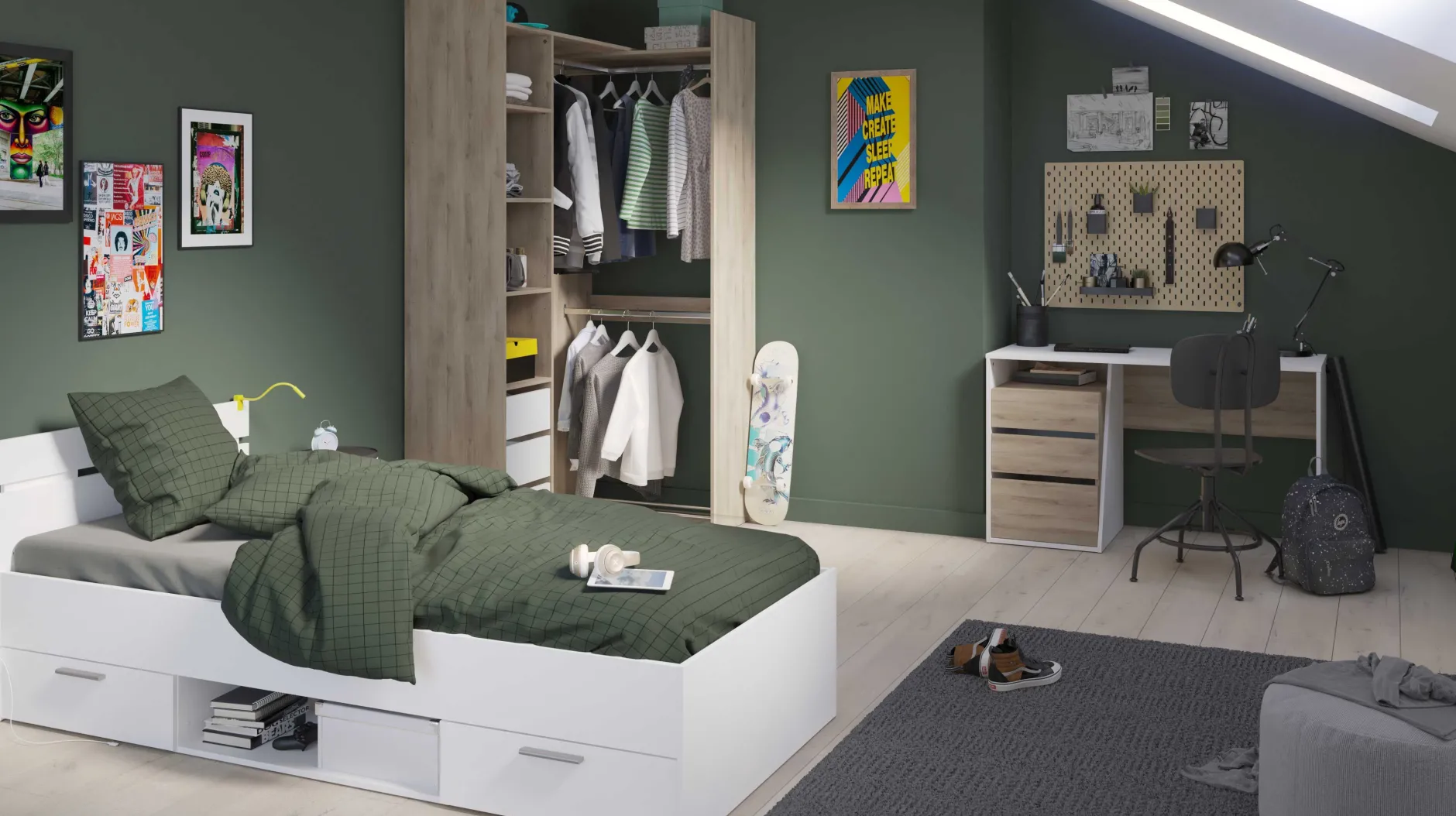 Bett Micheline mit Stauraum 90 x 200 cm-matt weiß