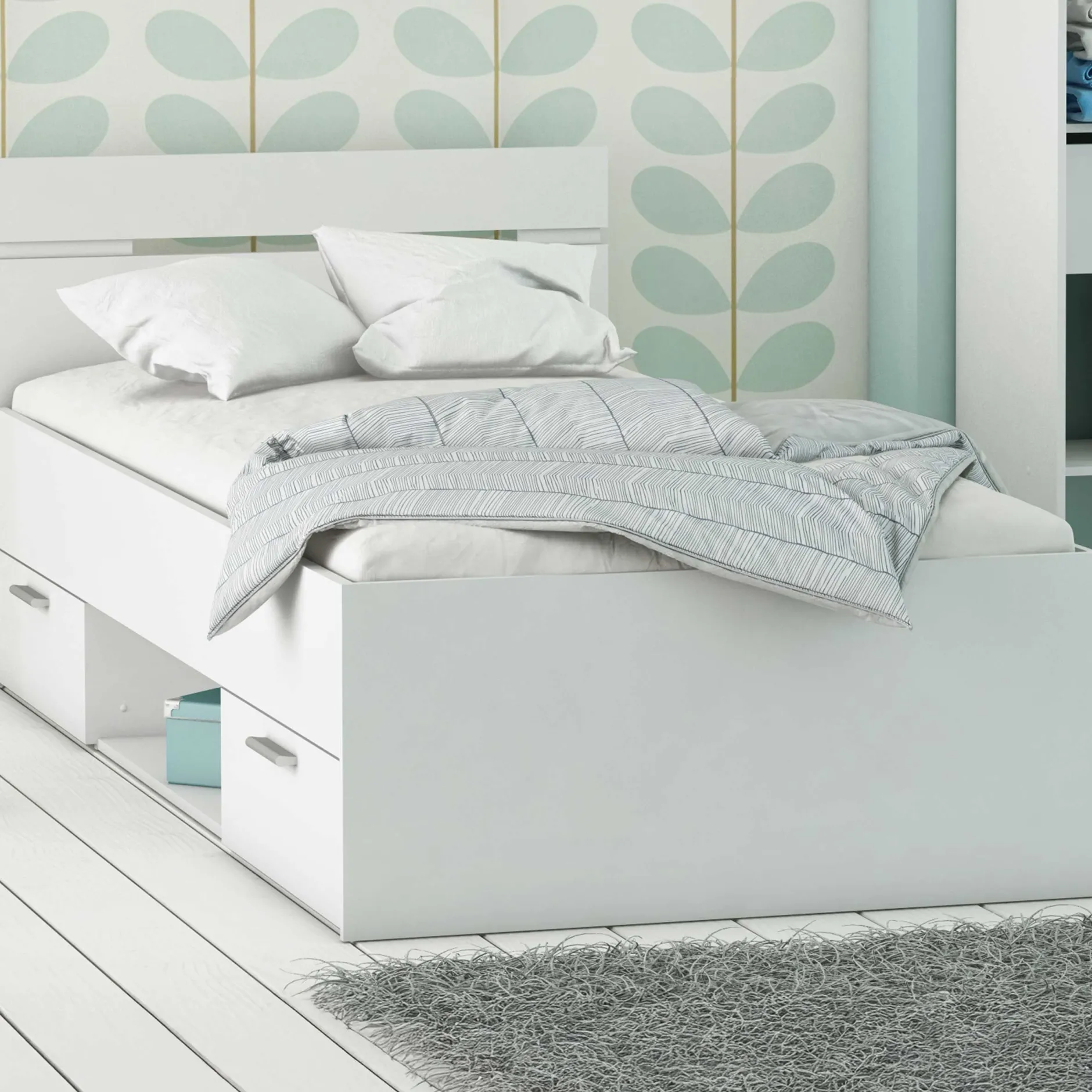 Bett Micheline mit Stauraum 90 x 200 cm-matt weiß