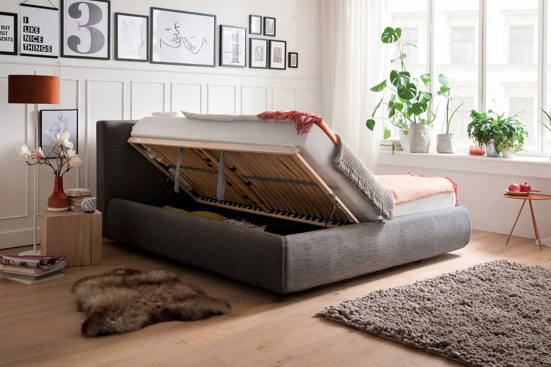 Bett mit Stauraum Celine 180x200 - anthrazit
