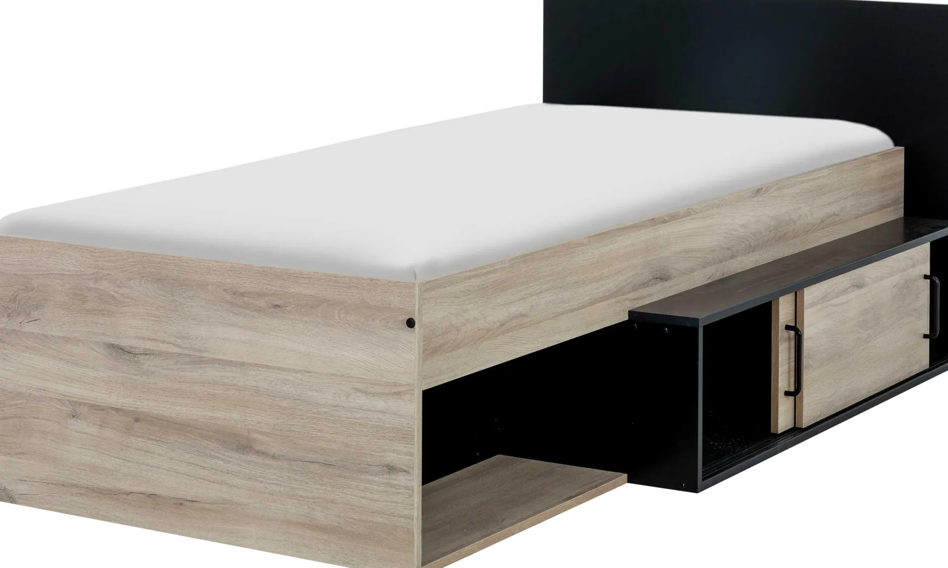 Bett mit Stauraum Quinten 90x200 - Eiche Kronberg hell/schwarz