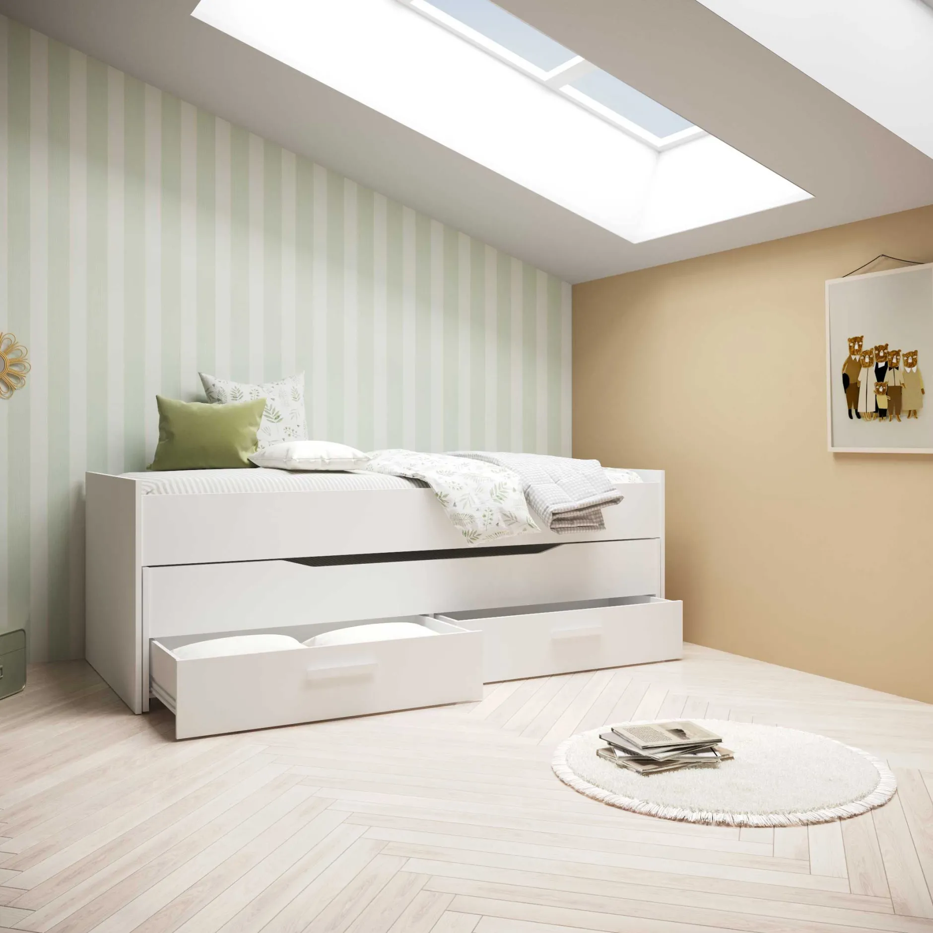 Bett mit Unterbett Twist - 90x200cm - mit zwei Schubladen - weiß