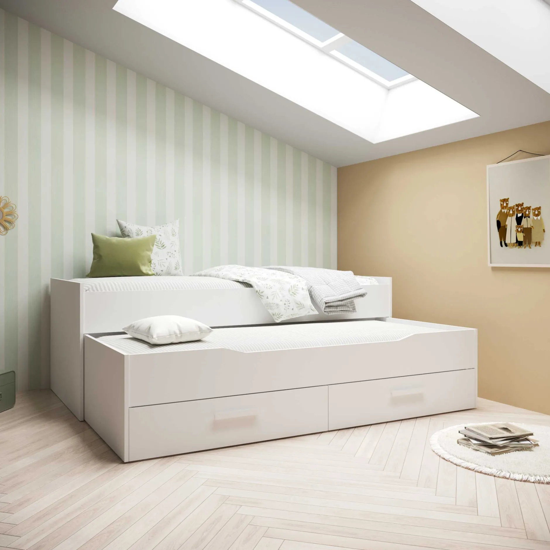 Bett mit Unterbett Twist - 90x200cm - mit zwei Schubladen - weiß