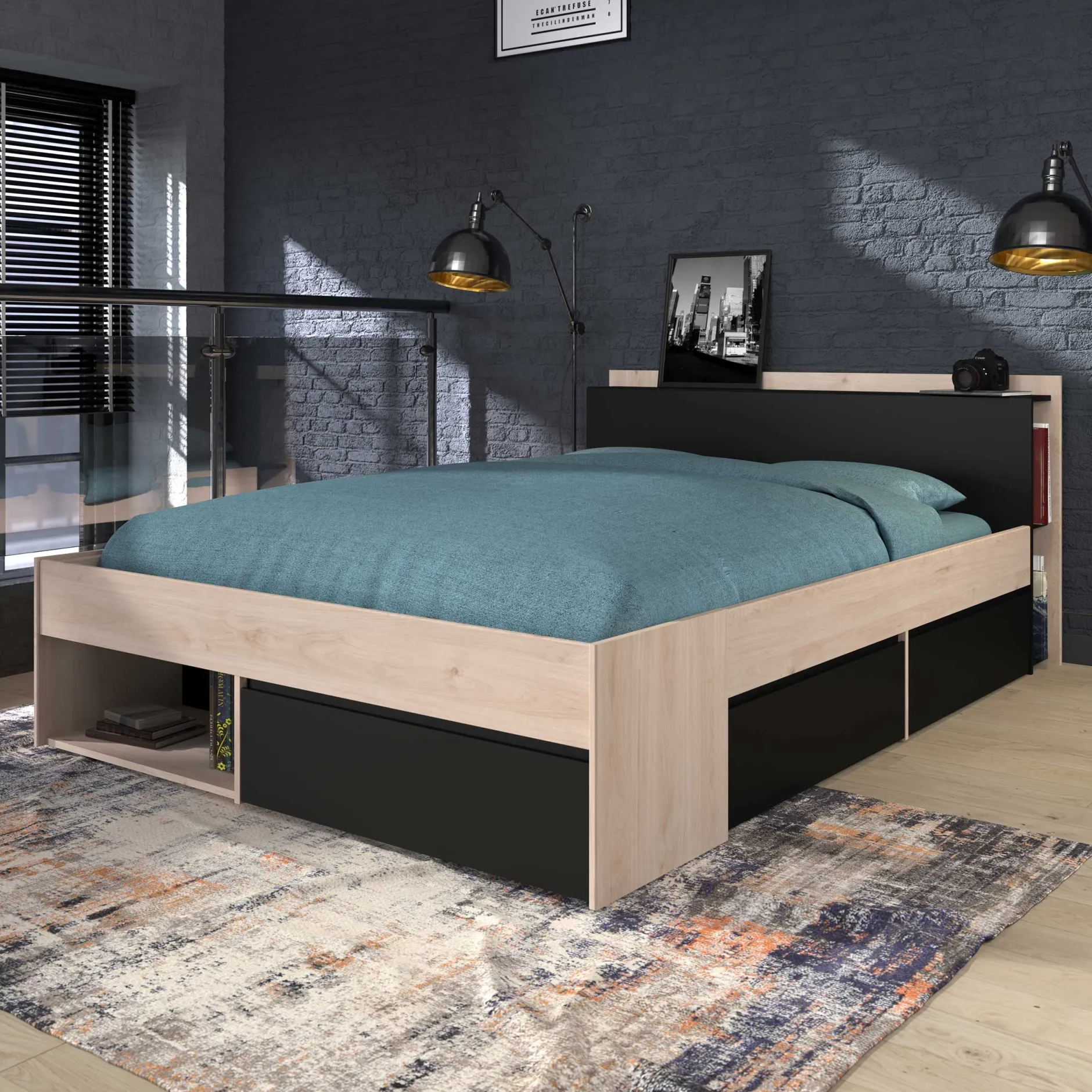 Bett Most 140x190/200cm mit Schubladen - schwarz