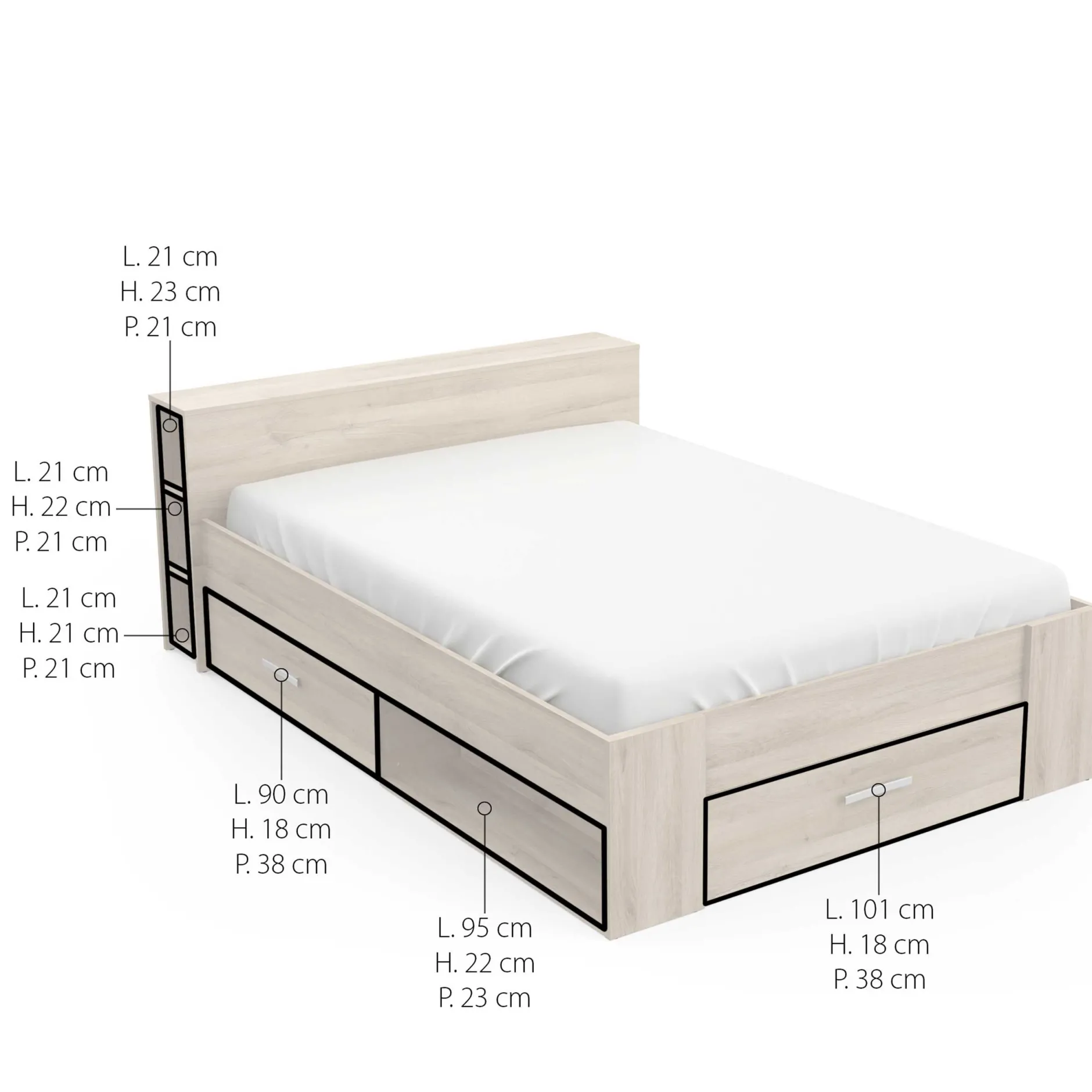Bett Polly 140 x 190 cm-Kronberger Eiche