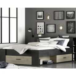 Bett Polly 140 x 190 cm-Sidewalk schwarz/Kronberger Eiche