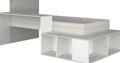Bett Quinn 90x200 cm mit Schreibtisch und Stauraum - Kiefer/weiß