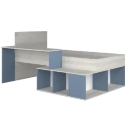 Bett Quinn 90x200 cm mit Schreibtisch und Stauraum - Kiefer/blau