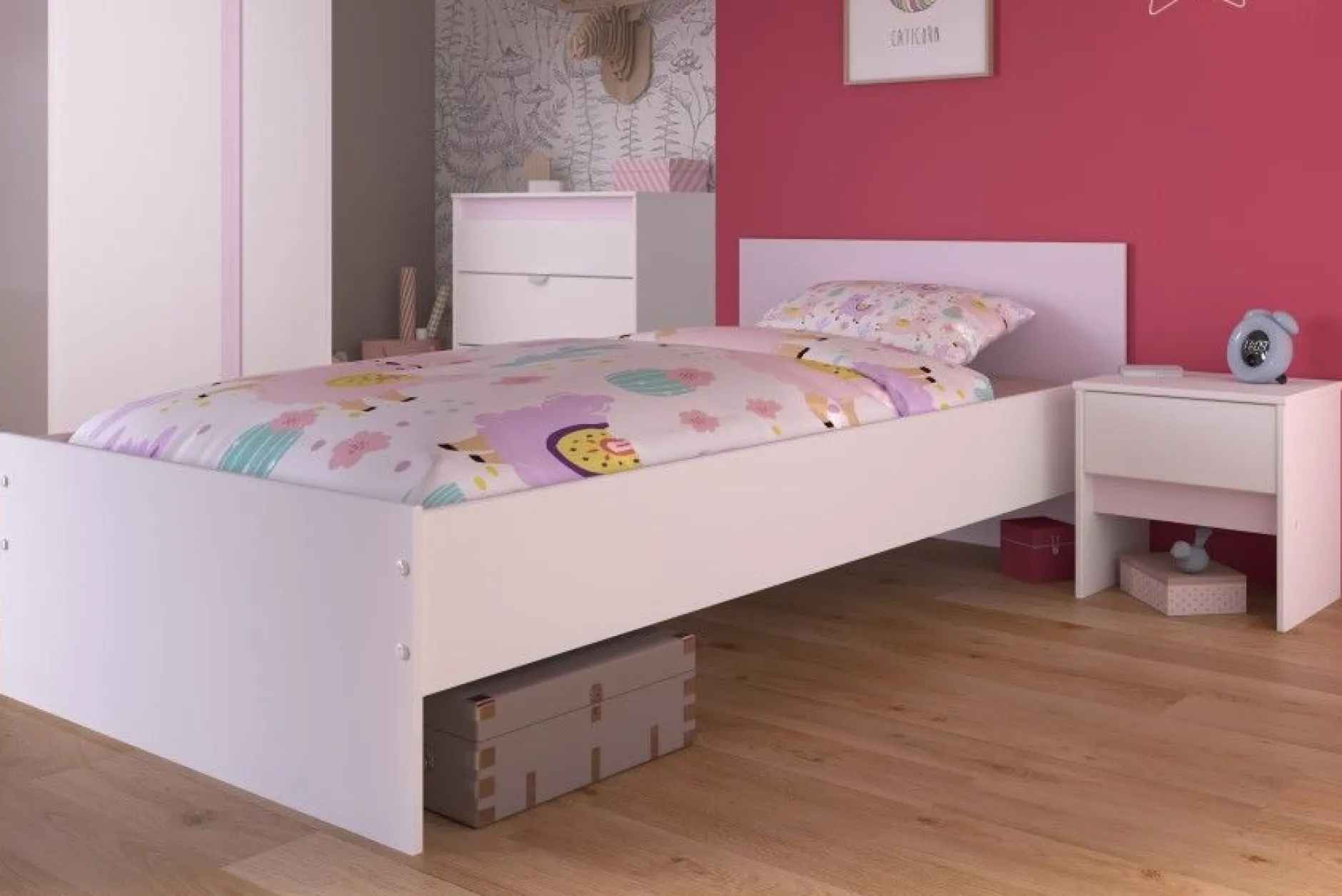 Bett Rue 90x190 - weiß/grau oder weiß/rosa