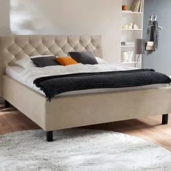 Bett San Marino 160x200cm mit Stauraum Kunstleder - beige/schwarz