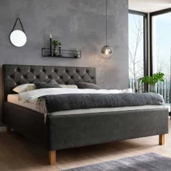 Bett San Marino 160x200cm mit Stauraum Kunstleder - anthrazit/eik