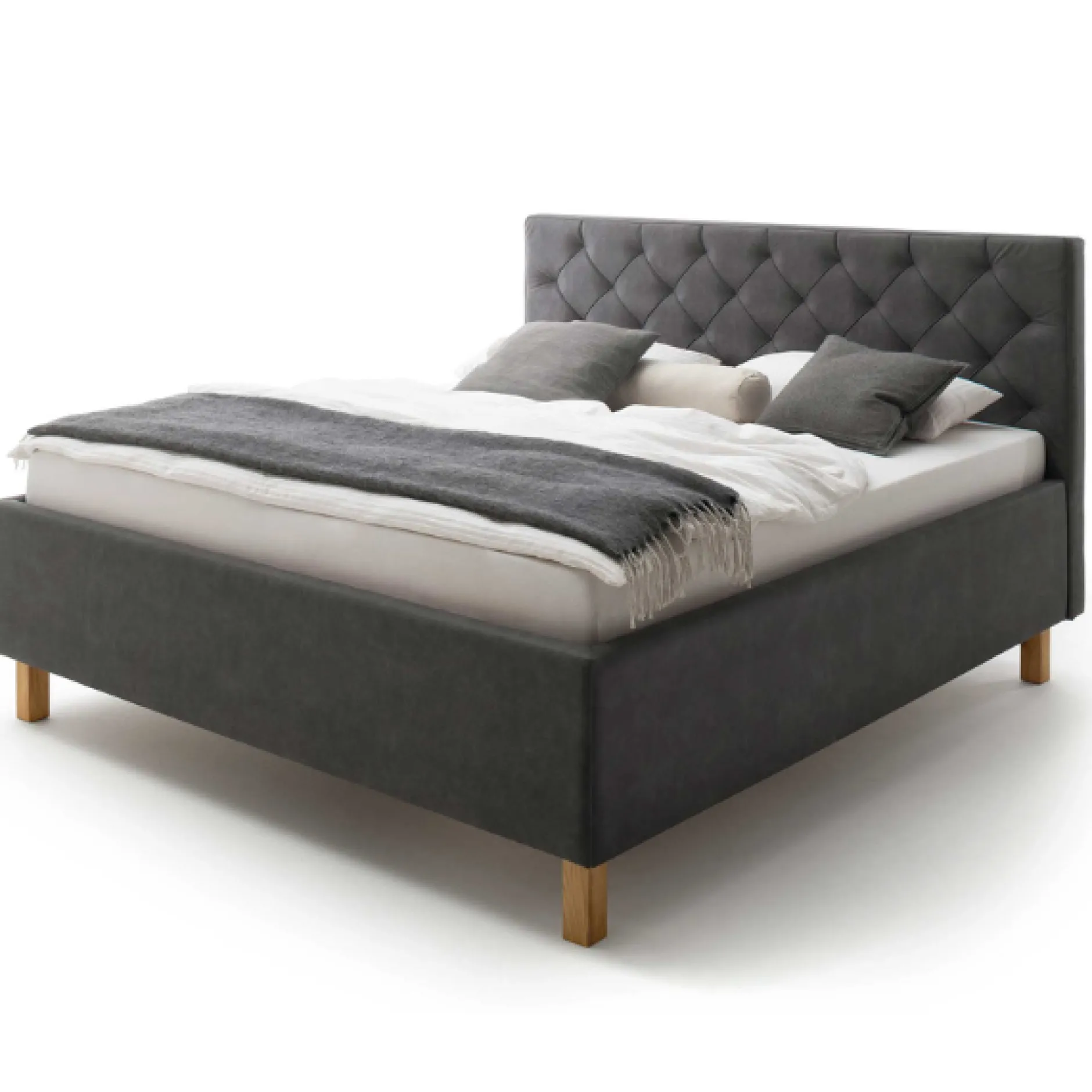 Bett San Marino 160x200cm mit Stauraum Kunstleder - anthrazit/eik
