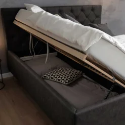 Bett San Marino 160x200cm mit Stauraum Kunstleder - anthrazit/schwarz