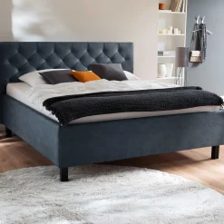 Bett San Marino 160x200cm mit Stauraum Kunstleder - blau/schwarz