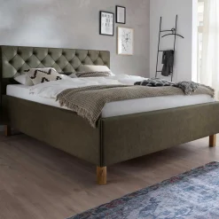 Bett San Marino 180x200cm mit Stauraum Kunstleder - grün/Eiche