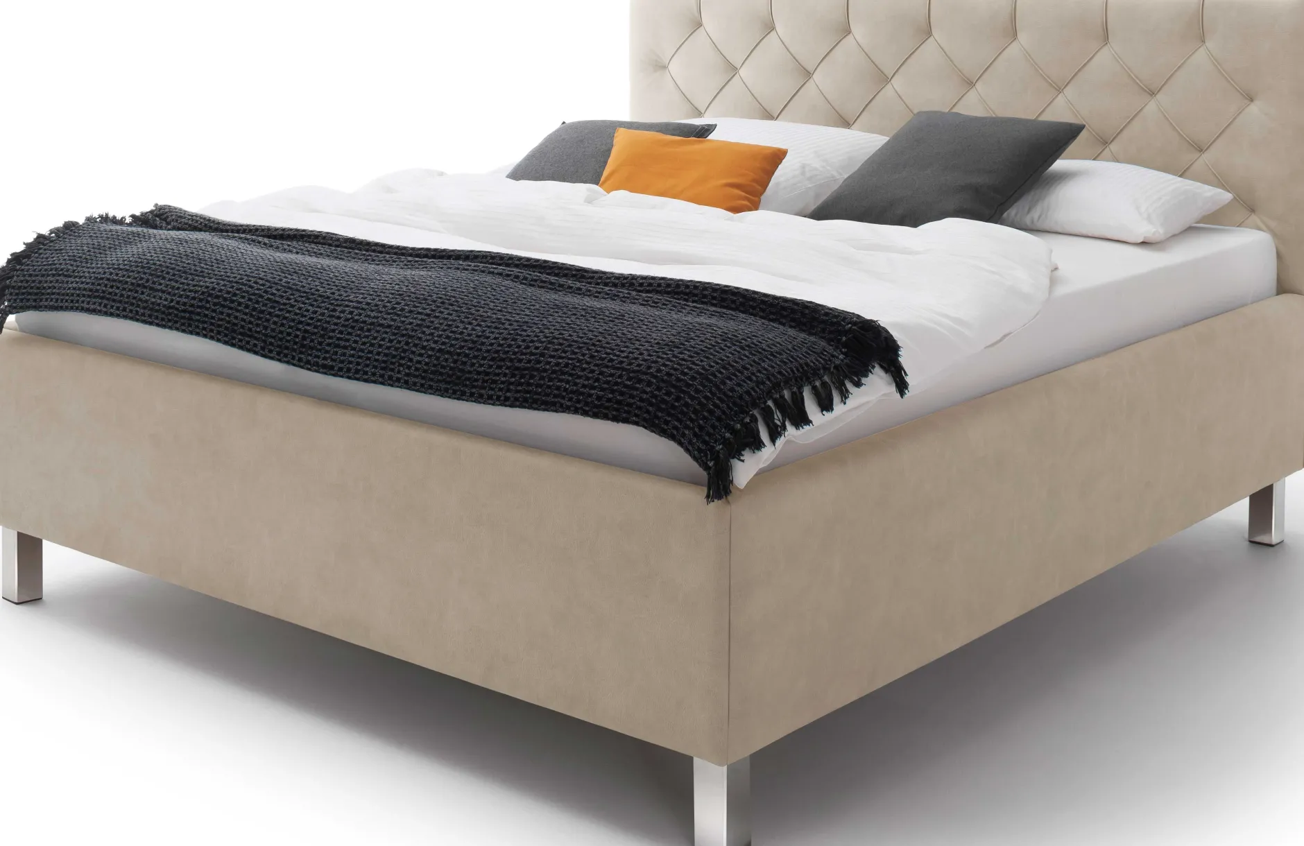Bett San Marino 160x200cm mit Stauraum Kunstleder - beige/chrom