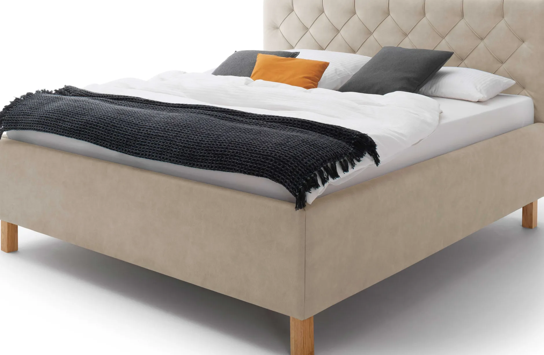 Bett San Marino 180x200cm mit Stauraum Kunstleder - beige/eiche