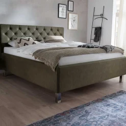 Bett San Marino 160x200cm mit Stauraum Kunstleder - grün/chrom
