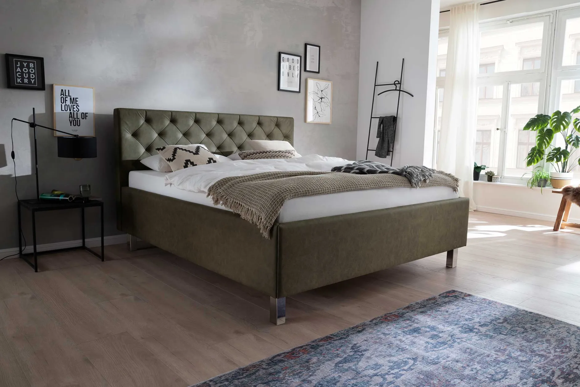 Bett San Marino 160x200cm mit Stauraum Kunstleder - grün/chrom