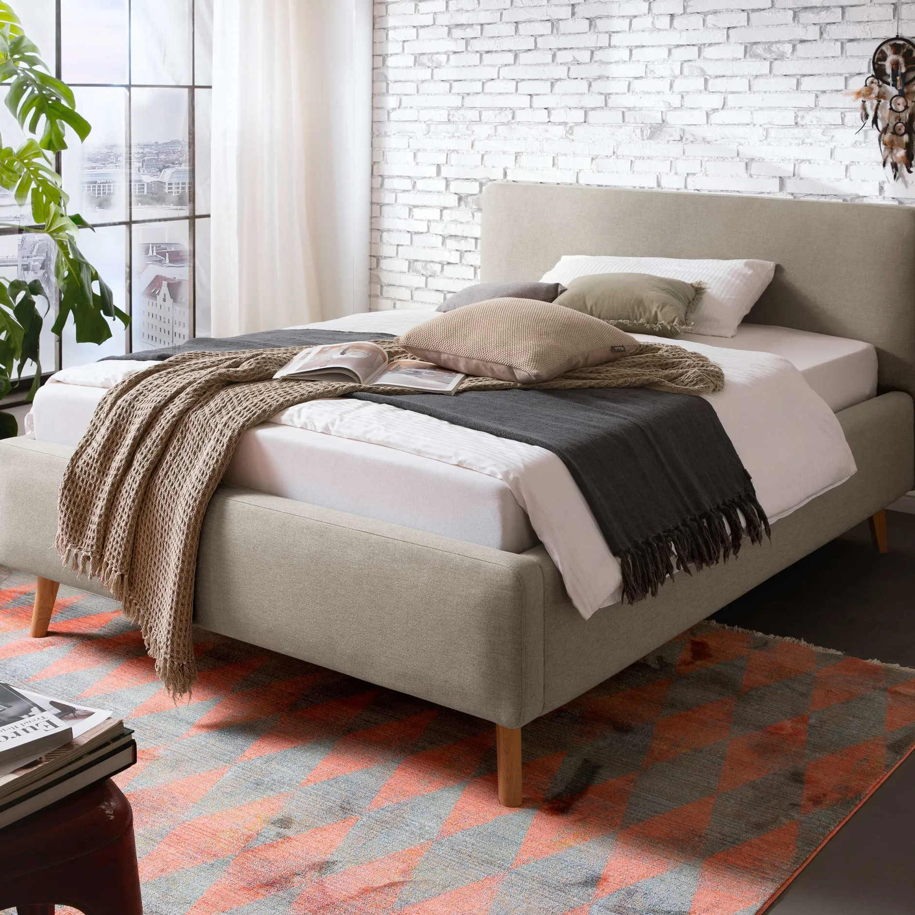 Bett Tony140x200cm mit Stauraum - taupe