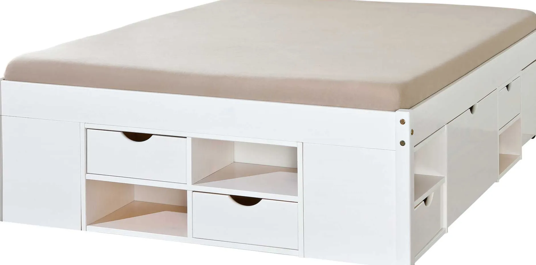 Bett Xavier 160x200cm mit Stauraum - white wash