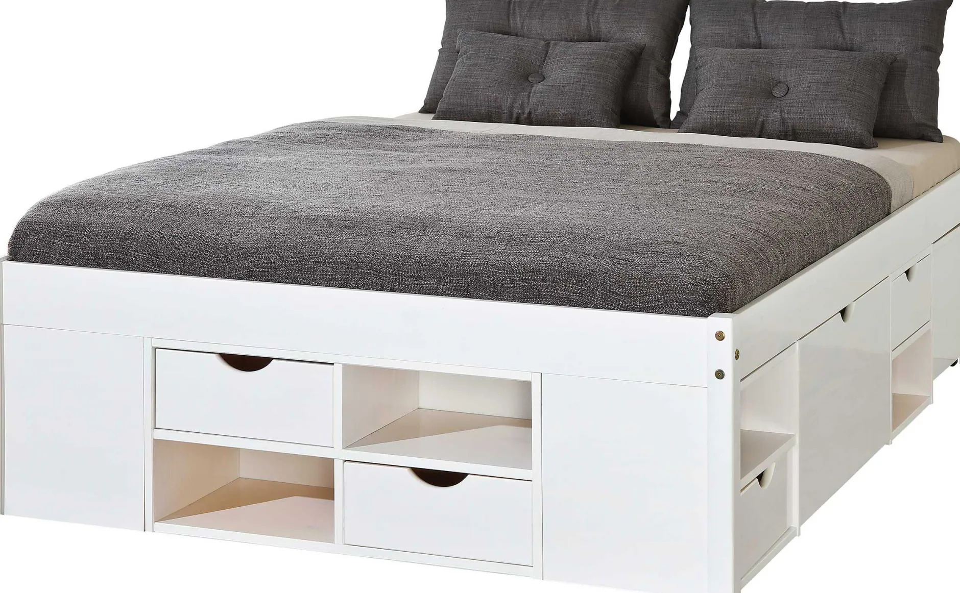 Bett Xavier 160x200cm mit Stauraum - white wash