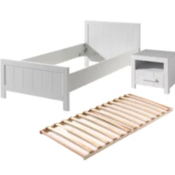 Bett 90x200 cm (inkl. Lattenrost) und Nachttisch Erik-weiß