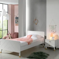 Bett 90x200 cm mit Lattenrost und Nachttisch Billy-weiß