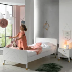 Bett 90x200 cm mit Lattenrost und Nachttisch Billy-weiß