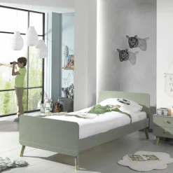 Bett 90x200 cm mit Lattenrost und Nachttisch Billy olivgrün