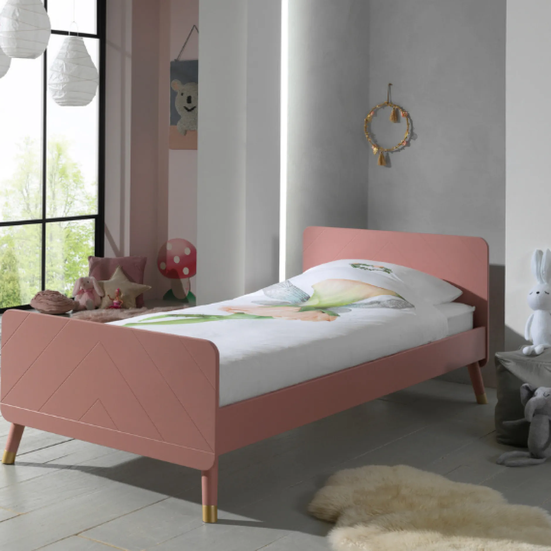 Bett 90x200 cm mit Lattenrost und Nachttisch Billy-pink