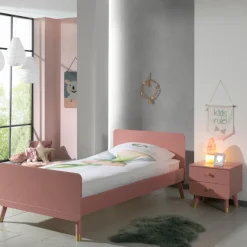 Bett 90x200 cm mit Lattenrost und Nachttisch Billy-pink