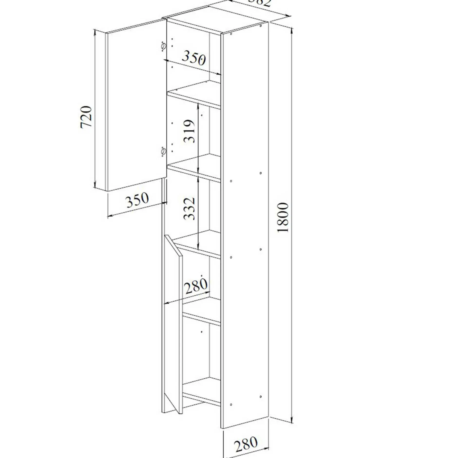 Biarritz Säulenschrank 2 Türen - weiß/eiche