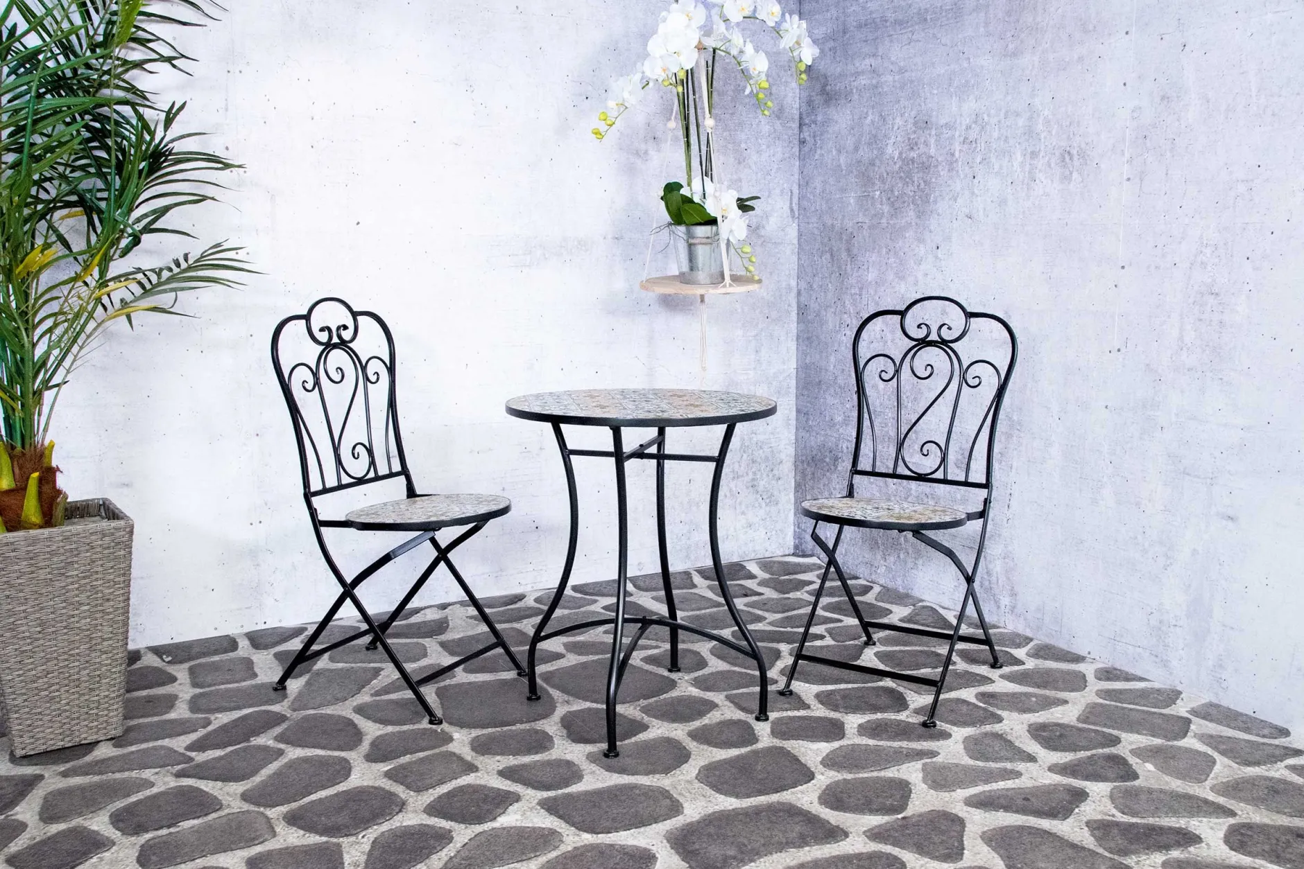 Bistro-Set Lina - schwarz/Keramikfliesen