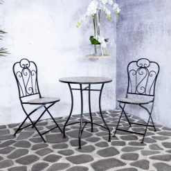 Bistro-Set Lina - schwarz/Keramikfliesen
