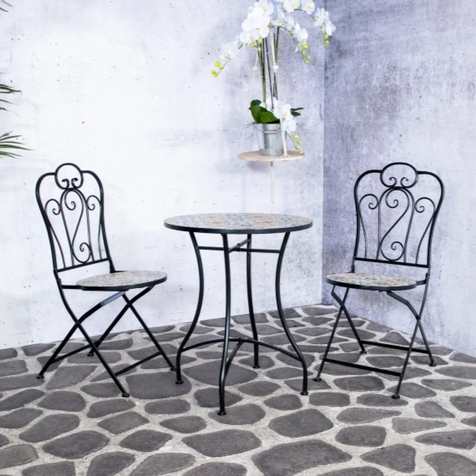 Bistro-Set Lina - schwarz/Keramikfliesen