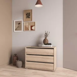 Blokty Kommode - 80x40x58cm - 3 Schubladen - Eiche Dekor