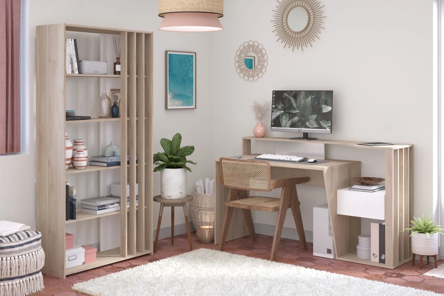 Bloom Schreibtisch-157cm-1 Schublade,1 offenes Fach-weiß/Eiche