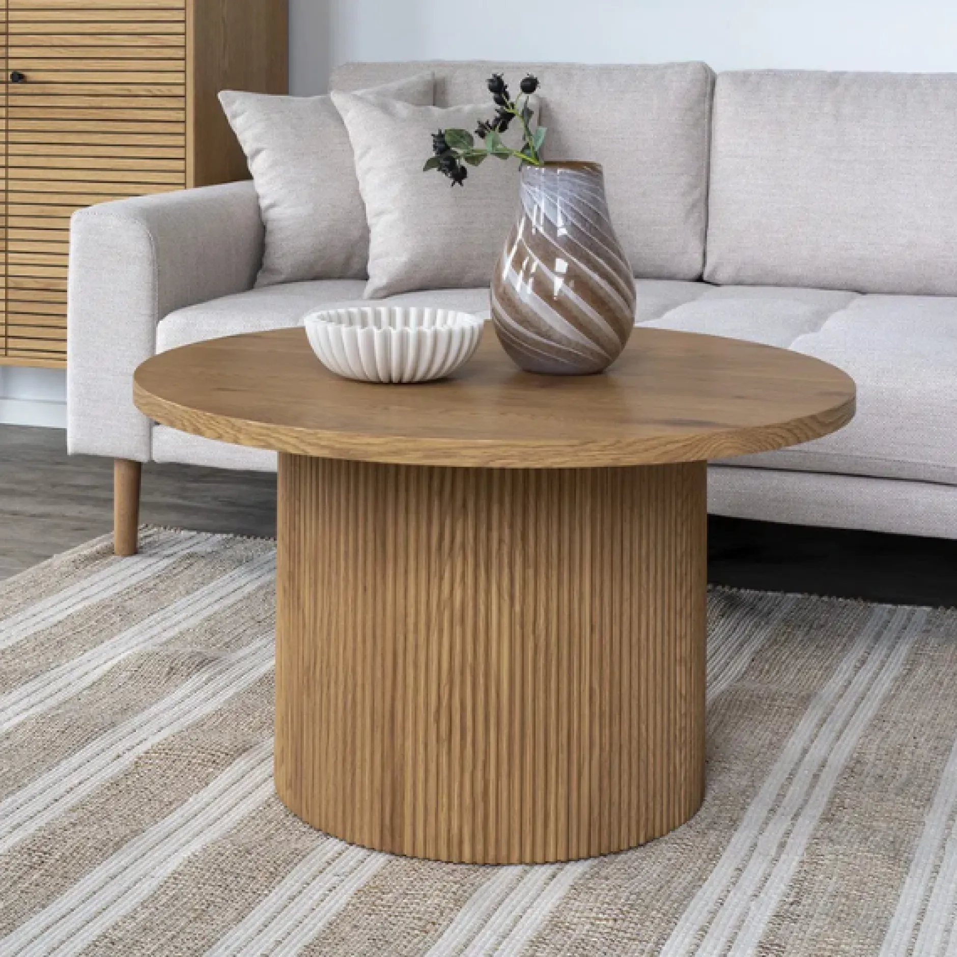 Boavista Natural Couchtisch | Ø80x45 cm | MDF, Dekorpapier