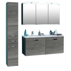 BobbiBadezimmer : Säulenschrank, Waschtischschrank, Spiegelschrank - Eiche grau